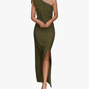 Chic One-Shoulder Olive Dress